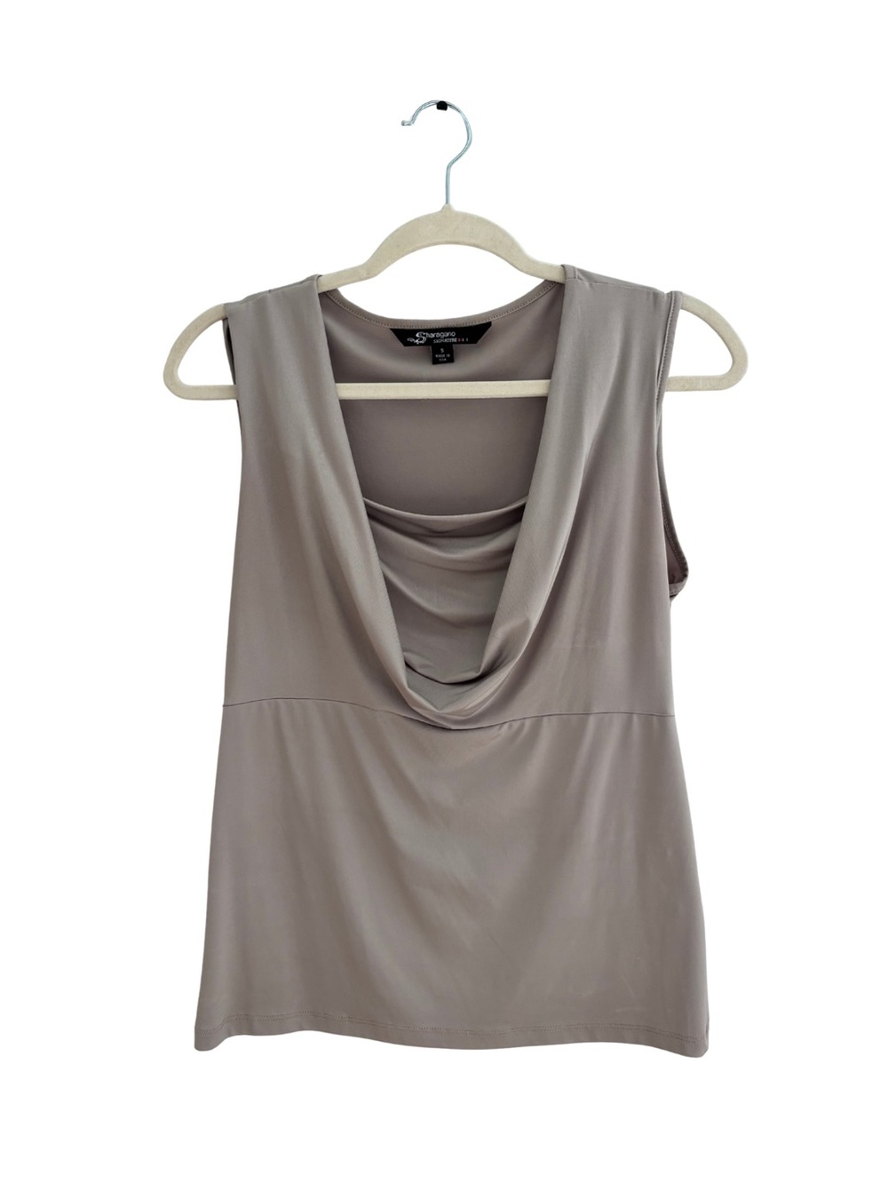 Sharagano Taupe Draped Cowl Neck Tank Top